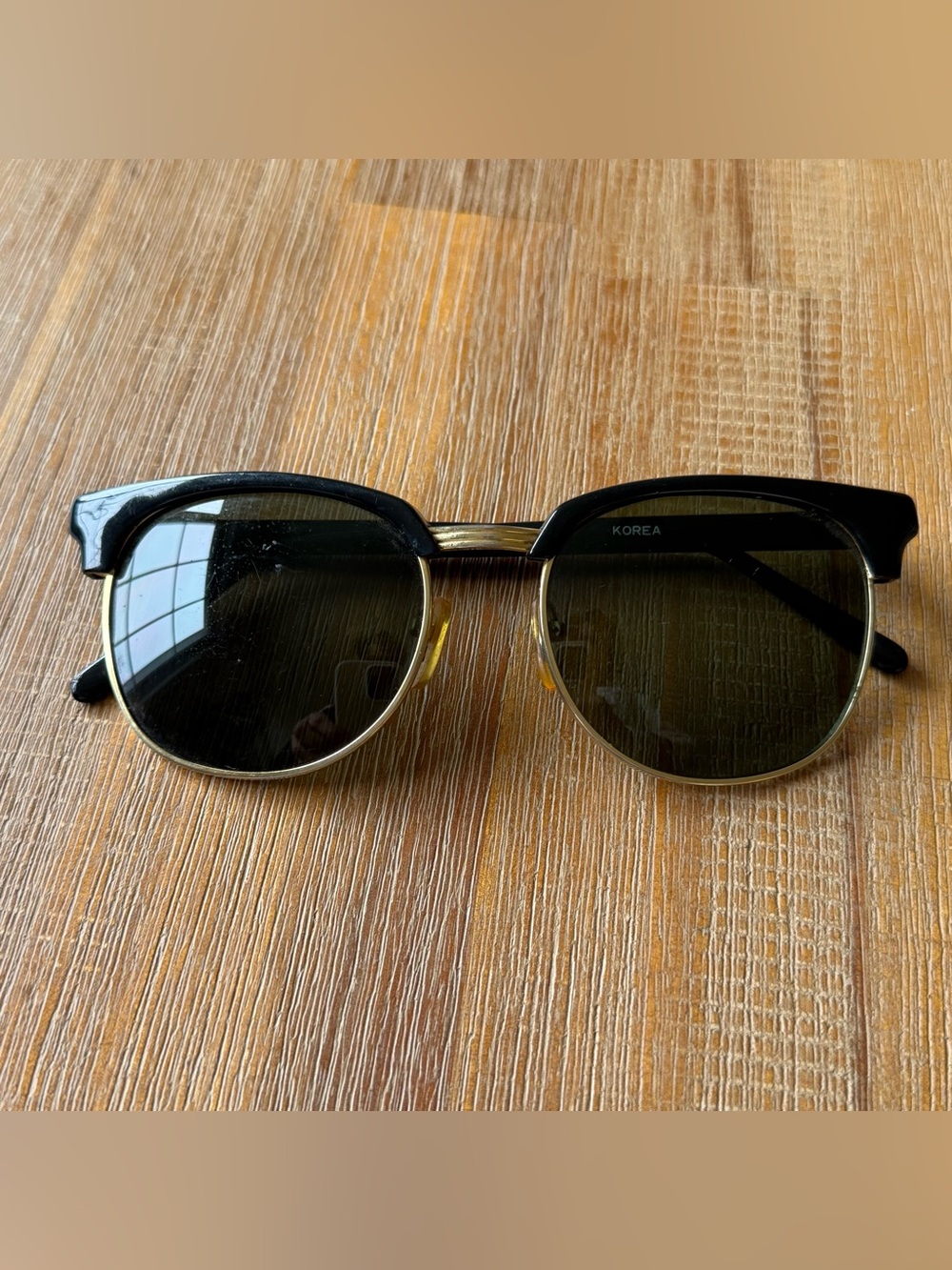 Vintage Korean Clubmaster Sunglasses Black Gold Retro Eyewear